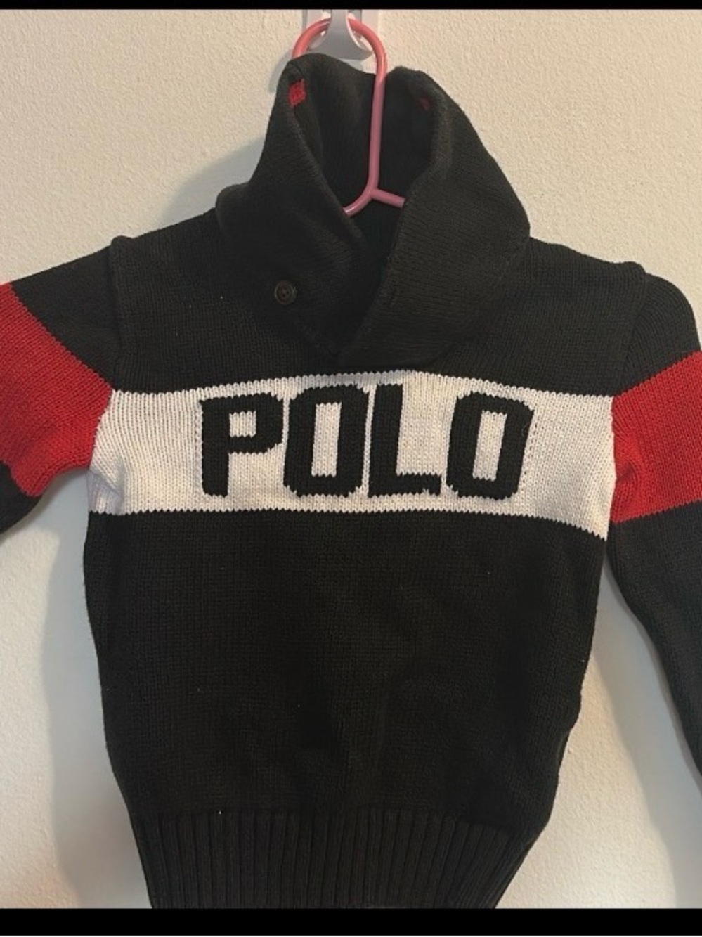 Polo by Ralph Lauren Black, White & Red Knit Pullover Jacket